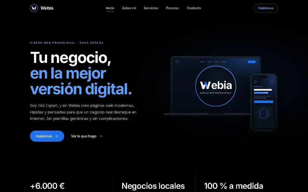 Captura de la portada de la web de Webia vista en un ordenador